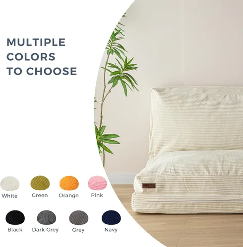 Miniatura 4 de MAXYOYO - Sofá cama puff plegable para adultos, sofá de suelo extragrueso y largo con funda lavable de tela trenzada, beige, 54 x 95 pulgadas