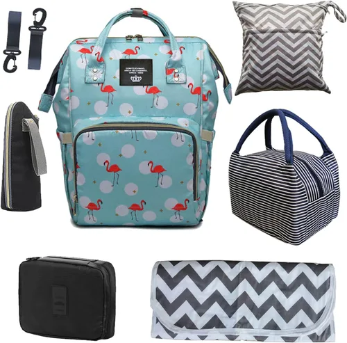 Miniatura 8 de Juego de bolsa de pañales, mochila multifunción para el cuidado del bebé para mamá papá, gran capacidad, mochila de viaje unisex, azul, (blue #2)