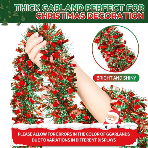 Miniatura 3 de Guirnalda de Oropel de Navidad de 50 Pies, Guirnalda de Oropel Gruesa, Decoraciones para Árbol de Navidad, Guirnalda Metálica Trenzada de Oropel Mix3