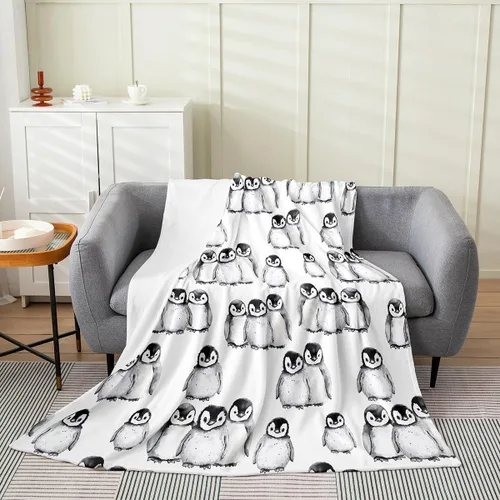 Erosebridal Manta de pingüino de 40 x 50 pulgadas para niños y niñas, manta de franela gris blanca y negra con diseño de animales antárticos estilo