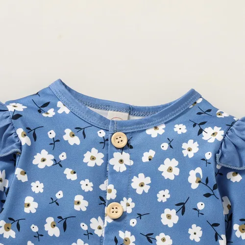 Miniatura 4 de CBHAIBLYD Ropa para bebé recién nacida, mameluco con volantes, manga larga, floral, traje de otoño con diadema