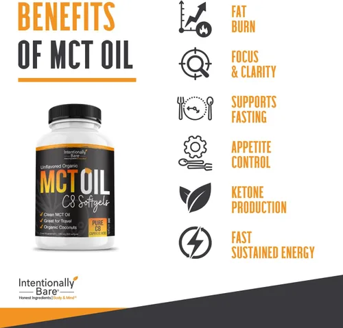 Miniatura 3 de Intentionally Bare Cápsulas de aceite MCT C8 puro orgánico – 99.2% C8, .8% C10 MCT pastillas – Energía sostenida, estado de ánimo y enfoque