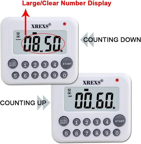 Miniatura 2 de XREXS Temporizador digital de cocina, con pantalla LCD grande. Temporizador de cuenta regresiva. Temporizador de cocina con alarma fuerte, con parte