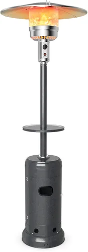 S AFSTAR Calentador de patio al aire libre de 48000 BTU, calentador de propano portátil con estante para bebidas, ruedas, depósito base, torre de