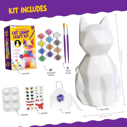 Miniatura 2 de Pinta tu propia lámpara de gato, artes y manualidades para niños de 8 a 12 años, kit de suministros de arte para pintar para niños de 6 a 12 años