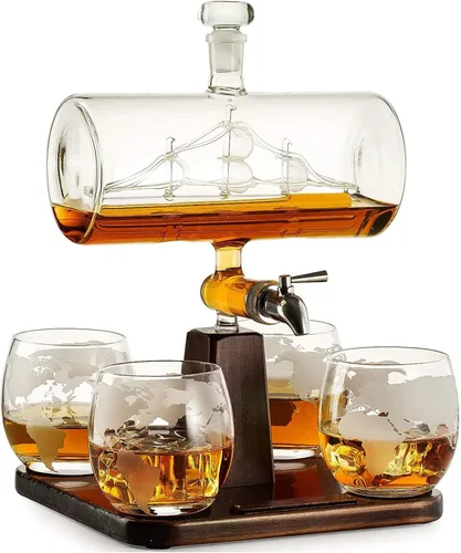 Miniatura 8 de The Wine Savant - Juego de decantador de whisky, dispensador de licor para bar en casa, cristal de cristal, barco de 42.3 fl oz y 2 vasos de whisky