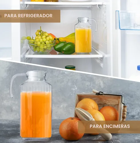 Miniatura 6 de Jarra de vidrio con tapa, juego de 2 jarras de agua de vidrio de 55 onzas, jarra fría para té helado, agua, limonada, café, elegante y moderno