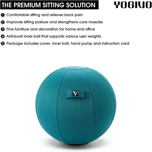 Miniatura 3 de Silla de bola sentada para oficina y hogar, pelota de yoga de ejercicio de pilates con cubierta para equilibrio, estabilidad y fitness, asiento