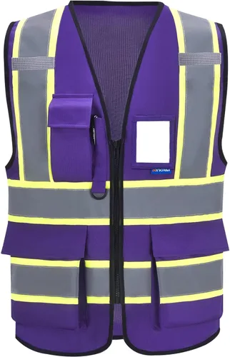 AYKRM 11 color alta visibilidad reflectante chaleco de seguridad para mujeres hombres bolsillo cremallera ANSI/ISEA estándar Púrpura