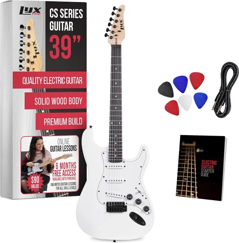 LyxPro CS 39" - Kit de guitarra eléctrica para principiantes, intermedios y profesionales con guitarra, cable de amplificador, 6 púas y guía de