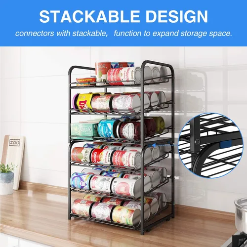 Miniatura 7 de Organizador de estantes para latas, dispensador apilable de 3 niveles para almacenamiento de latas, para almacenamiento de alimentos, cocina o Negro