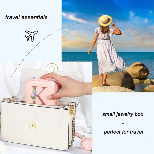 Miniatura 6 de Yesteel Estuche de joyería de viaje, caja de joyería portátil de viaje para anillos, aretes, collar, pulsera, organizador de almacenamiento