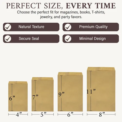 Miniatura 6 de OTURGC Paquete de 100 bolsas de papel kraft marrón, 6 x 9 pulgadas, tarjeta de regalo, dulces, galletas, dona, manualidades, recuerdo de fiesta