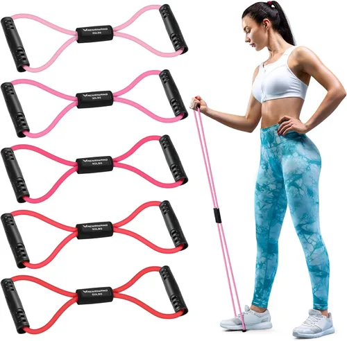 Miniatura 11 de RENRANRING Bandas de Resistencia de Fitness en Forma de 8 con Asas - Juego de 3 Bandas de Tubo de Ejercicio para Estiramiento de Brazos y Hombros