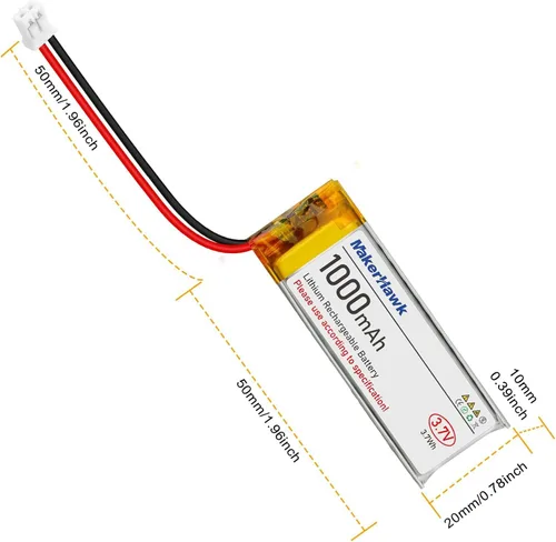 Miniatura 5 de MakerHawk Paquete de 4 baterías LiPo de 3.7 V 1000 mAh recargables 1S 102050 baterías de polímero de litio con placa de protección dual, conector
