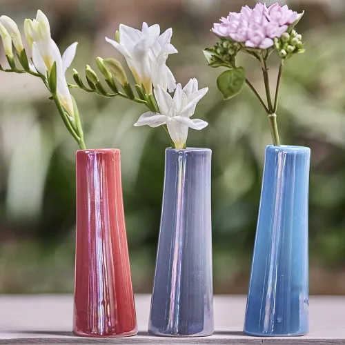 Miniatura 5 de Chive - Juego de 6 floreros cilíndricos pequeños de cerámica de 1.5 pulgadas de ancho y 5.5 pulgadas de alto, florero floral decorativo único de una