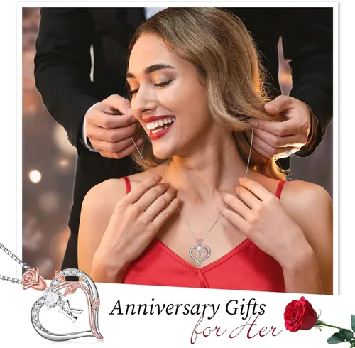 Miniatura 2 de Hidepoo Collares con inicial de corazón de rosa, regalos para mujer, plata de ley S925, collar con colgante de corazón, joyería para el día