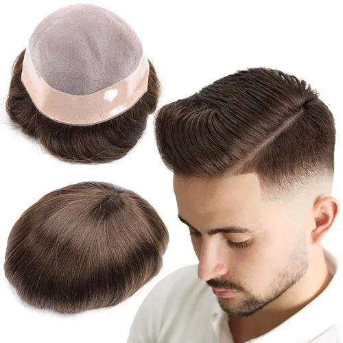 Miniatura 20 de Toupee - Sistema de reemplazo de cabello para hombres, cabello humano real, 5 x 7 pulgadas, base de encaje mono, extensión duradera para hombre