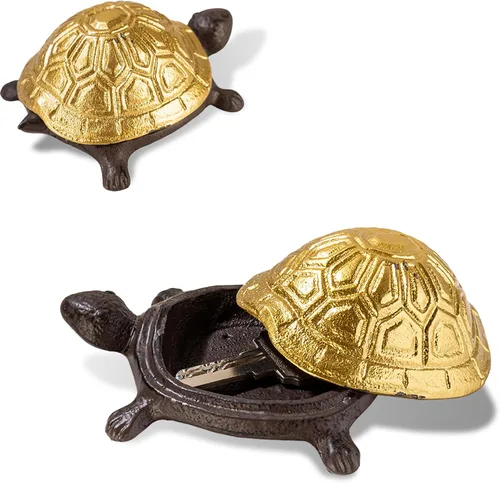 Miniatura 8 de Ionela Llavero oculto de hierro fundido para exteriores, diseño de tortuga oculta, para exteriores, color marrón