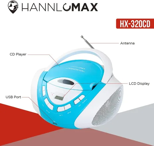 Miniatura 3 de HANNLOMAX HX-320CD CD/MP3 Boombox, radio AM/FM, puerto USB para reproducción de MP3, entrada auxiliar, pantalla LCD, fuente de alimentación dual