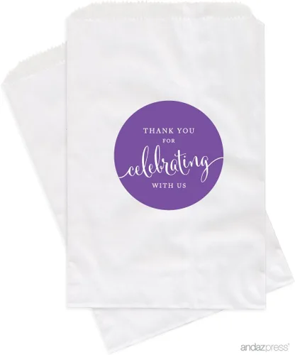 Miniatura 3 de Andaz Press Bolsas de regalo personalizadas para mesa de postre, agradecimiento por celebrar con nosotros, aguamarina, paquete de 24, personalizadas