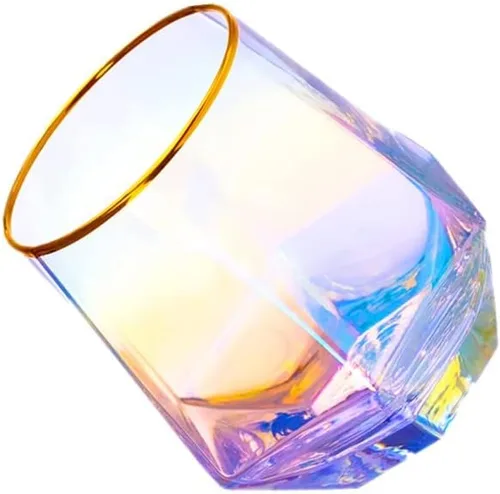 Copas de vino sin tallo, cristalería iridiscente de 10 onzas, vasos modernos de color arcoíris para vino tinto, cócteles, whisky, regalos, amantes