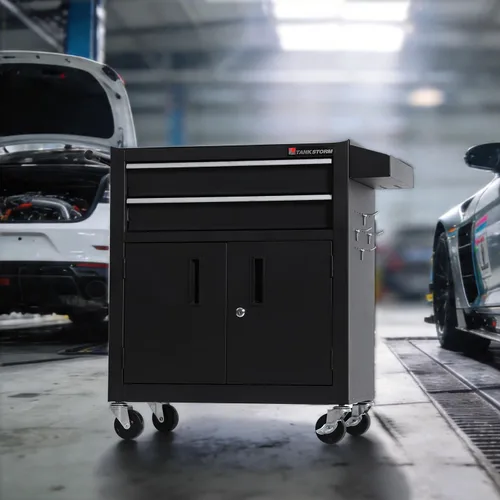 Miniatura 2 de Caja de herramientas resistente con carrito de acero rodante con puertas con cerradura (TZ12 Negro)