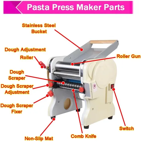 Miniatura 3 de Máquina eléctrica de prensa de pasta de acero inoxidable, máquina de fabricación de fideos de cuchillo redondo de 0.118 in, ancho ajustable