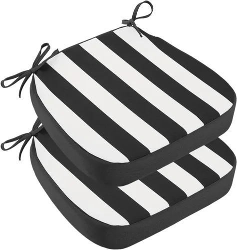 Miniatura 30 de idee-home Juego de 2 cojines para sillas de exterior, 17 x 17 pulgadas de grosor, en forma de D, cojines de asiento impermeables con lazos