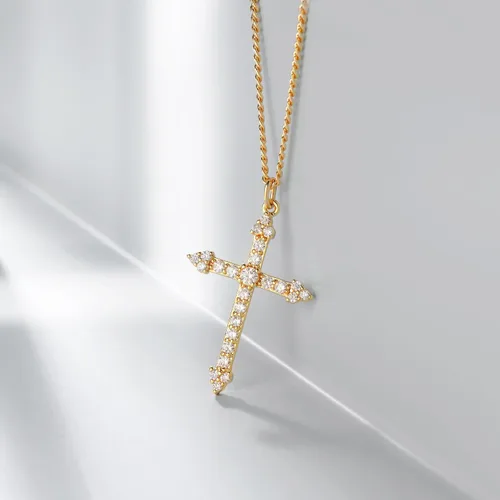 Miniatura 77 de Fettero - Collar con dije de cruz de fe, chapado en oro de 14 K, cadena fina, minimalista, simple, pequeña, para oración, regalo de joyería religiosa