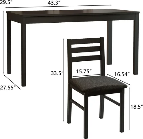 Miniatura 2 de Juego de Mesa de Comedor Rectangular Moderna de Madera Maciza de Interior de 5 Piezas para 4, Mesa y 4 Sillas con Cojines Suaves para Cocina, Bar