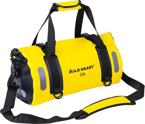 WILD HEART Bolsa de lona impermeable 20L 30L 40L con costuras soldadas correas de hombro, bolsillo de malla para kayak, camping, barco, bicicleta,