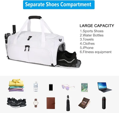 Miniatura 5 de Sucipi Bolsa de gimnasio para hombres y mujeres, bolsas de viaje pequeñas con compartimento para zapatos y bolsillo húmedo, bolsa ligera de fin