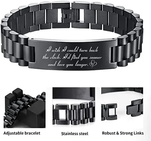 Miniatura 2 de levonta Pulsera para hombre de acero inoxidable negro, pulsera personalizada para hombres
