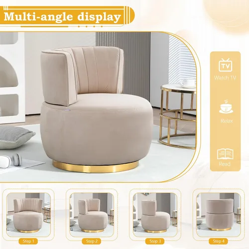 Miniatura 6 de SLEERWAY Silla giratoria de 360°, moderna silla decorativa redonda de terciopelo, cómoda silla pequeña tapizada con base de metal dorado para sala