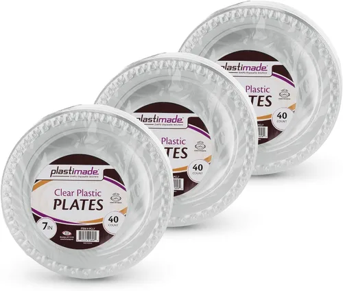Miniatura 4 de Platos llanos de 9 pulgadas de plástico transparente, desechable, resistente, ideal para bodas, catering, fiestas, bufés, eventos o uso diario, 1