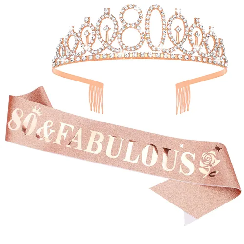 Miniatura 17 de Casoty Juego de diadema y tiara de 40 y fabuloso, oro rosa, para decoraciones de cumpleaños de 40 años, regalos para mujeres, decoraciones de fiesta