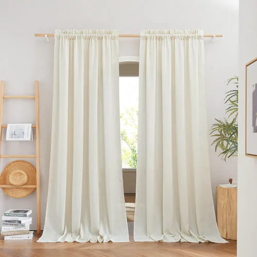 Miniatura 33 de NICETOWN - Cortinas gruesas de lino para sala de estar, juego de 2 paneles, con trabilla trasera/bolsillo para barra y cinta de pliegues, privacidad