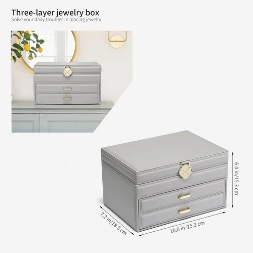 Miniatura 4 de Vlando Joyero para collares anillos aretes caja organizadora de joyas de espejo con cajones cajas grandes de joyería de 3 capas para mujeres y niñas
