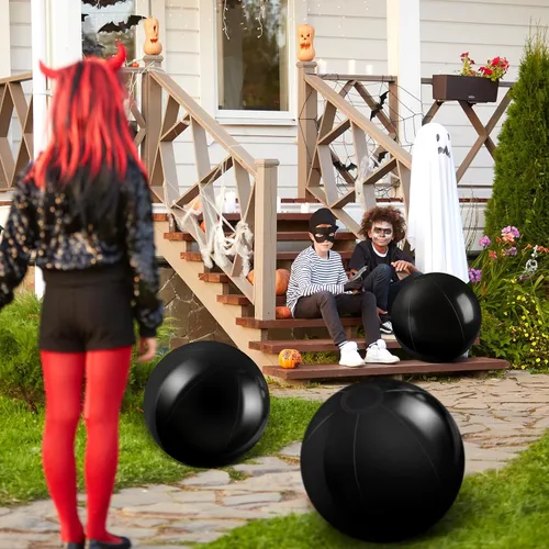 Miniatura 6 de Sinmoe 8 piezas inflables de color blanco y negro para decoración de pelotas de playa sólidas para piscina, pelota flotante para manualidades