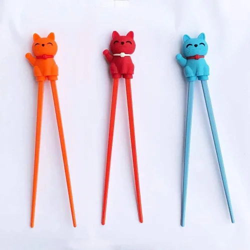 Miniatura 2 de Lindos palillos auxiliares de aprendizaje de vajilla para niños, principiantes y adultos (3 piezas, gato de la suerte)