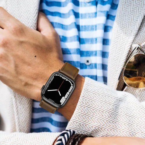 Miniatura 8 de EDIMENS Correas de cuero compatibles con Apple Watch de 1.81 pulgadas, 1.77 pulgadas, 1.73 pulgadas, 1.65 pulgadas (serie 1, 2, 3) para hombres