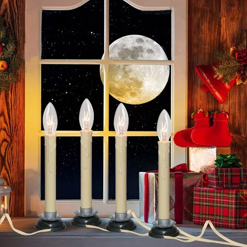 Miniatura 7 de Velas eléctricas de ventana de 7 pulgadas, lámpara de vela de ventana de Navidad con base de hierro de ciruela negra y bombilla de 7 W, luces