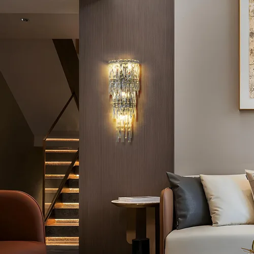 Miniatura 7 de Apliques de pared, modernos apliques de pared de cristal para interiores, lámpara de pared cromada de lujo, lámpara de pared K9 con gotas de cristal