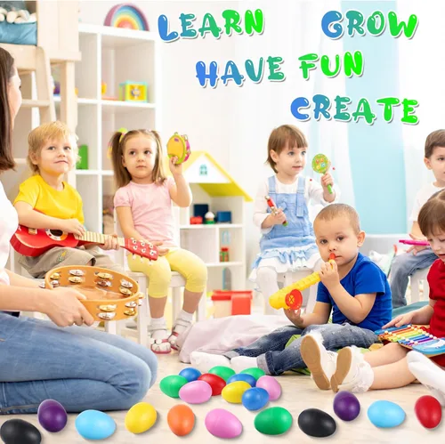 Miniatura 4 de 100 piezas de huevos a granel, instrumentos musicales de percusión, huevos de maracas para niños, juguetes de plástico para aprender pintura, música