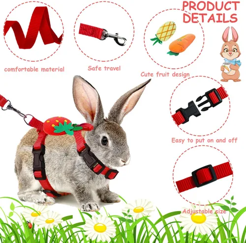 Miniatura 3 de Arnés ajustable de conejo y correa de conejo, chaleco de arnés de hurón con decoraciones para conejo, gatito, cachorro, cerdo y animales pequeños