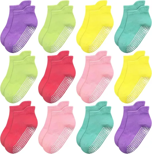 Miniatura 12 de HYCLES Calcetines para niña, 12 pares de calcetines antideslizantes para niñas de 1 a 7 años
