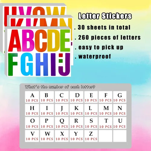 Miniatura 2 de Bemeol 30 hojas de calcomanías de letras del alfabeto de 4 pulgadas, calcomanías autoadhesivas para decoración del hogar en el aula (multicolor)