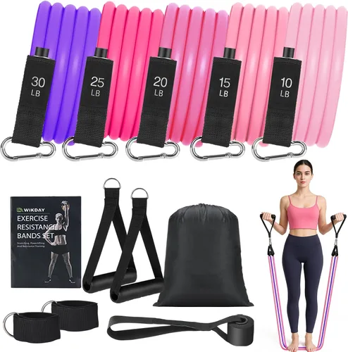 Miniatura 19 de WIKDAY Exercise Resistance Bands with Handles for Working Out Workout Bands Set with Door Anchor for Physical Therapy, Yoga, Pilates