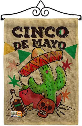 Miniatura 5 de Bandera de arpillera para jardín del Cinco de Mayo, fiesta de verano, cactus y piñata, sombrero para fiesta mexicana, pequeño regalo decorativo